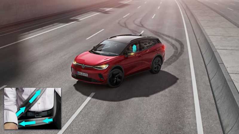 VW ID.4 GTX: Grafik zeigt Unterstützung durch das optionale Proaktive Insassenschutzsystem